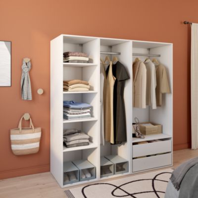 Dressing blanc double penderies et 2 tiroirs GoodHome Atomia H. 187,5 x L. 175 x P. 58 cm