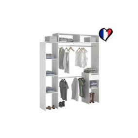 Dressing blanc extensible avec 2 penderies, 4 étagères et 1 tiroir - ELYSEE