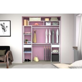 Dressing blanc extensible avec 2 penderies, 4 étagères et 2 tiroirs - ELYSEE