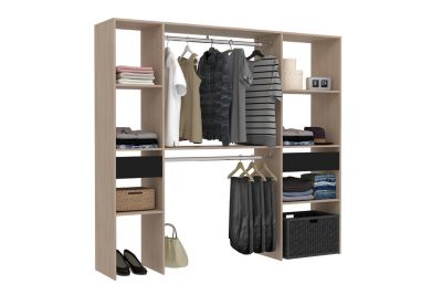 Dressing bois avec 2 penderies 6 étagères et 2 tiroirs ELYSEE