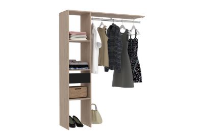 Dressing bois avec 3 étagères 1 tiroir et une penderie : 138 x 40 x 180 cm ELYSEE
