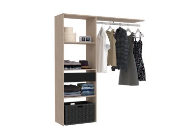 Dressing bois avec 3 étagères 1 tiroir et une penderie : 160 x 40 x 180 cm ELYSEE