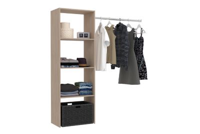 Dressing bois avec 3 étagères et une penderie : 160 x 40 x 180 cm ELYSEE