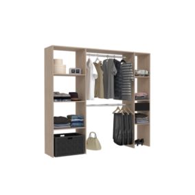 Dressing bois avec 6 étagères, 1 tiroir et 2 penderies : 198 x 40 x 180 cm - ELYSEE