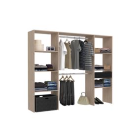 Dressing bois avec 6 étagères, 1 tiroir et 2 penderies : 220 x 40 x 180 cm - ELYSEE