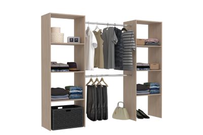 Dressing bois avec 6 étagères, 2 penderies : 220 x 40 x 180 cm ELYSEE