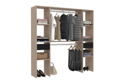 Dressing bois avec 6 étagères 2 tiroirs et 2 penderies : 180 x 40 x 180 cm ELYSEE