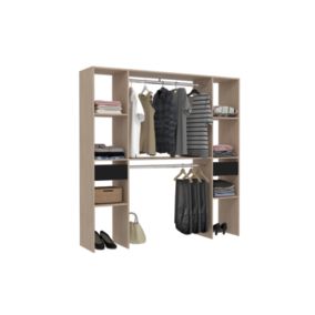Dressing bois avec 6 étagères, 2 tiroirs et 2 penderies : 180 x 40 x 180 cm - ELYSEE