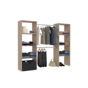 Dressing bois avec 6 étagères et 2 penderies : 220 x 40 x 180 cm - ELYSEE