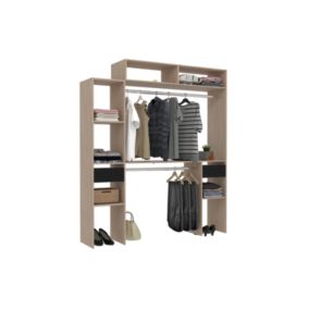Dressing bois extensible avec 2 penderies, 4 étagères et 2 tiroirs - ELYSEE