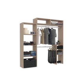 Dressing bois extensible avec penderie, étagères et tiroirs - ELYSEE