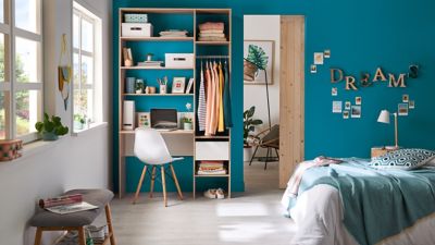Dressing-bureau Meeting l. 120 x P. 40/51,5 x H. 205 cm chêne clair et blanc