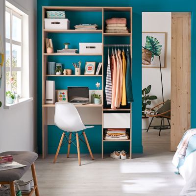 Dressing-bureau Meeting l. 120 x P. 40/51,5 x H. 205 cm chêne clair et blanc