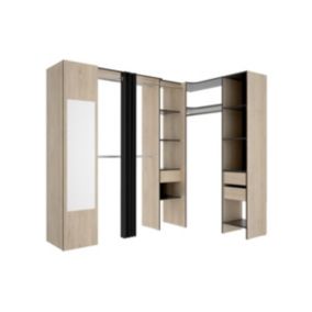Dressing d'angle avec rideau et 1 porte - Avec miroir - L231 cm - Coloris : Naturel et anthracite - BERTRAND