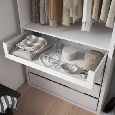 Dressing d'angle avec tiroirs et portes chaussures blanc GoodHome Atomia H. 225 x L. 250 x P. 58 cm