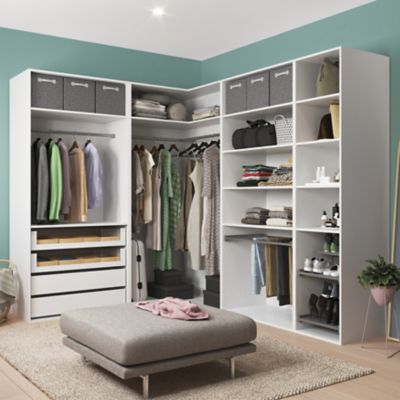 Dressing d'angle avec tiroirs et portes chaussures blanc GoodHome Atomia H. 225 x P. 58 cm