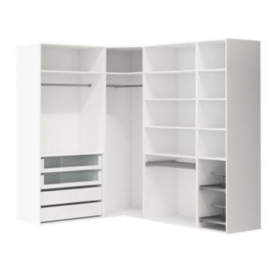 Dressing d'angle avec tiroirs et portes chaussures blanc GoodHome Atomia H. 225 x P. 58 cm