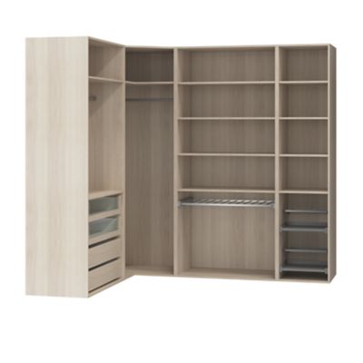Dressing d'angle avec tiroirs et portes chaussures effet chêne GoodHome Atomia H. 225 x P. 58 cm