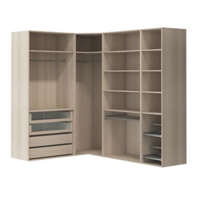 Dressing d'angle avec tiroirs et portes chaussures effet chêne GoodHome Atomia H. 225 x P. 58 cm