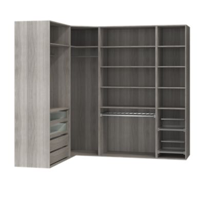 Dressing d'angle avec tiroirs et portes chaussures effet chêne grisé GoodHome Atomia H. 225 x P. 58 cm