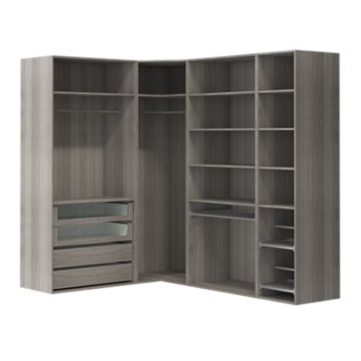 Dressing d'angle avec tiroirs et portes chaussures effet chêne grisé GoodHome Atomia H. 225 x P. 58 cm