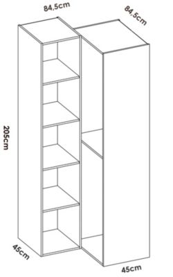 Dressing d'angle et fond d'arrière réversible coloris chêne naturel, blanc  - Longueur 84 x Profondeur 84 x Hauteur 205 cm