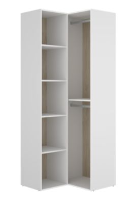 Dressing d'angle et fond d'arrière réversible coloris chêne naturel, blanc  - Longueur 84 x Profondeur 84 x Hauteur 205 cm