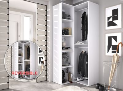 Dressing d'angle et fond d'arrière réversible coloris chêne naturel, blanc  - Longueur 84 x Profondeur 84 x Hauteur 205 cm