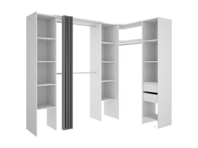 Dressing d'angle extensible DORIAN - L164/234 cm - Blanc et gris