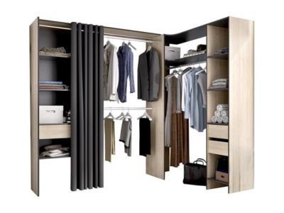 Dressing d'angle extensible GONTRAN - L164/214 cm - Chêne et anthracite