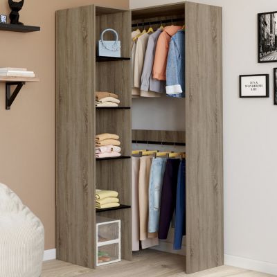 Armoire D'Angle Relaxdays – Gain De Place Malin ! 170 Cm De Haut, 2 Tringles + 12 Étagères, Acier & Tissu Noir Robuste