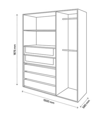 Dressing effet chêne 2 tablettes 5 tiroirs GoodHome Atomia H. 187,5 x L. 150 x P. 58 cm
