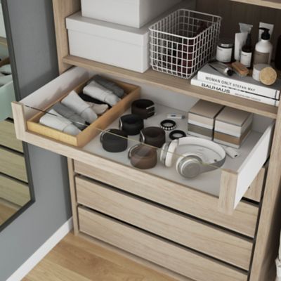 Dressing effet chêne 2 tablettes 5 tiroirs GoodHome Atomia H. 187,5 x L. 150 x P. 58 cm