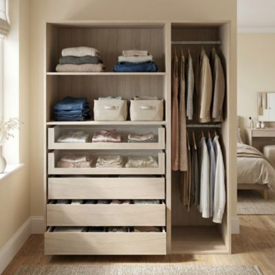 Dressing effet chêne 2 tablettes 5 tiroirs GoodHome Atomia H. 187,5 x L. 150 x P. 58 cm