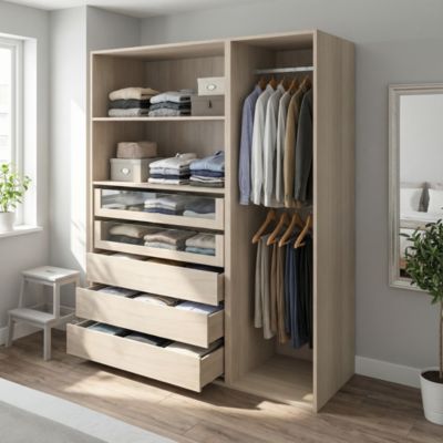 Dressing effet chêne 2 tablettes 5 tiroirs GoodHome Atomia H. 187,5 x L. 150 x P. 58 cm