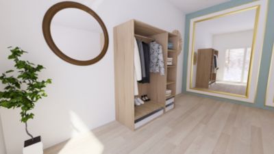 Dressing effet chêne 3 paniers GoodHome Atomia H. 187,5 x L. 150 x P. 58 cm