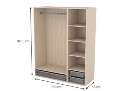 Dressing effet chêne 3 paniers GoodHome Atomia H. 187,5 x L. 150 x P. 58 cm