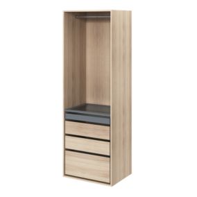 Dressing effet chêne 4 tablettes 3 tiroirs GoodHome Atomia H. 225 x L. 75 x P. 58 cm