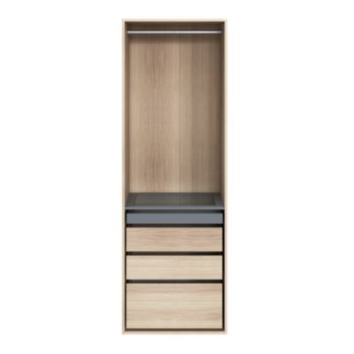 Dressing effet chêne 4 tablettes 3 tiroirs GoodHome Atomia H. 225 x L. 75 x P. 58 cm