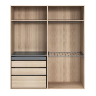 Dressing effet chêne avec porte pantalon 4 tablettes 3 tiroirs GoodHome Atomia H. 225 x L. 200 x P. 58 cm