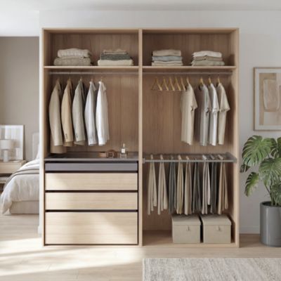 Dressing effet chêne avec porte pantalon 4 tablettes 3 tiroirs GoodHome Atomia H. 225 x L. 200 x P. 58 cm