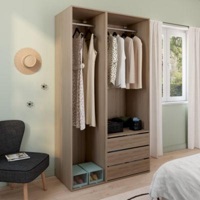 Dressing effet chêne double penderie 3 tiroirs GoodHome Atomia H. 225 x L. 125 x P. 58 cm
