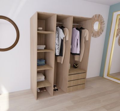 Dressing effet chêne double penderie 3 tiroirs GoodHome Atomia H. 225 x L. 175 x P. 58 cm