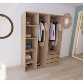 Armoire penderie d'angle effet chêne avec porte battante miroir GoodHome  Atomia H. 225 x L. 100 x P. 89 cm