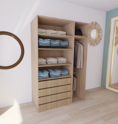 Dressing effet chêne double penderie et 4 tiroirs GoodHome Atomia H. 225 x L. 150 x P. 58 cm