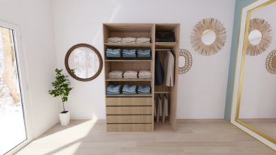 Dressing effet chêne double penderie et 4 tiroirs GoodHome Atomia H. 225 x L. 150 x P. 58 cm