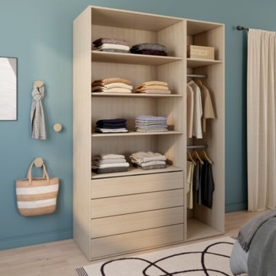 Dressing effet chêne double penderie et 4 tiroirs GoodHome Atomia H. 225 x L. 150 x P. 58 cm
