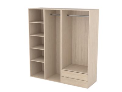 Dressing effet chêne double penderies et 2 tiroirs GoodHome Atomia H. 187,5 x L. 175 x P. 58 cm