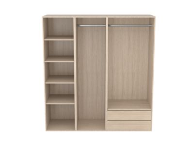 Dressing effet chêne double penderies et 2 tiroirs GoodHome Atomia H. 187,5 x L. 175 x P. 58 cm