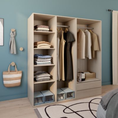 Dressing effet chêne double penderies et 2 tiroirs GoodHome Atomia H. 187,5 x L. 175 x P. 58 cm